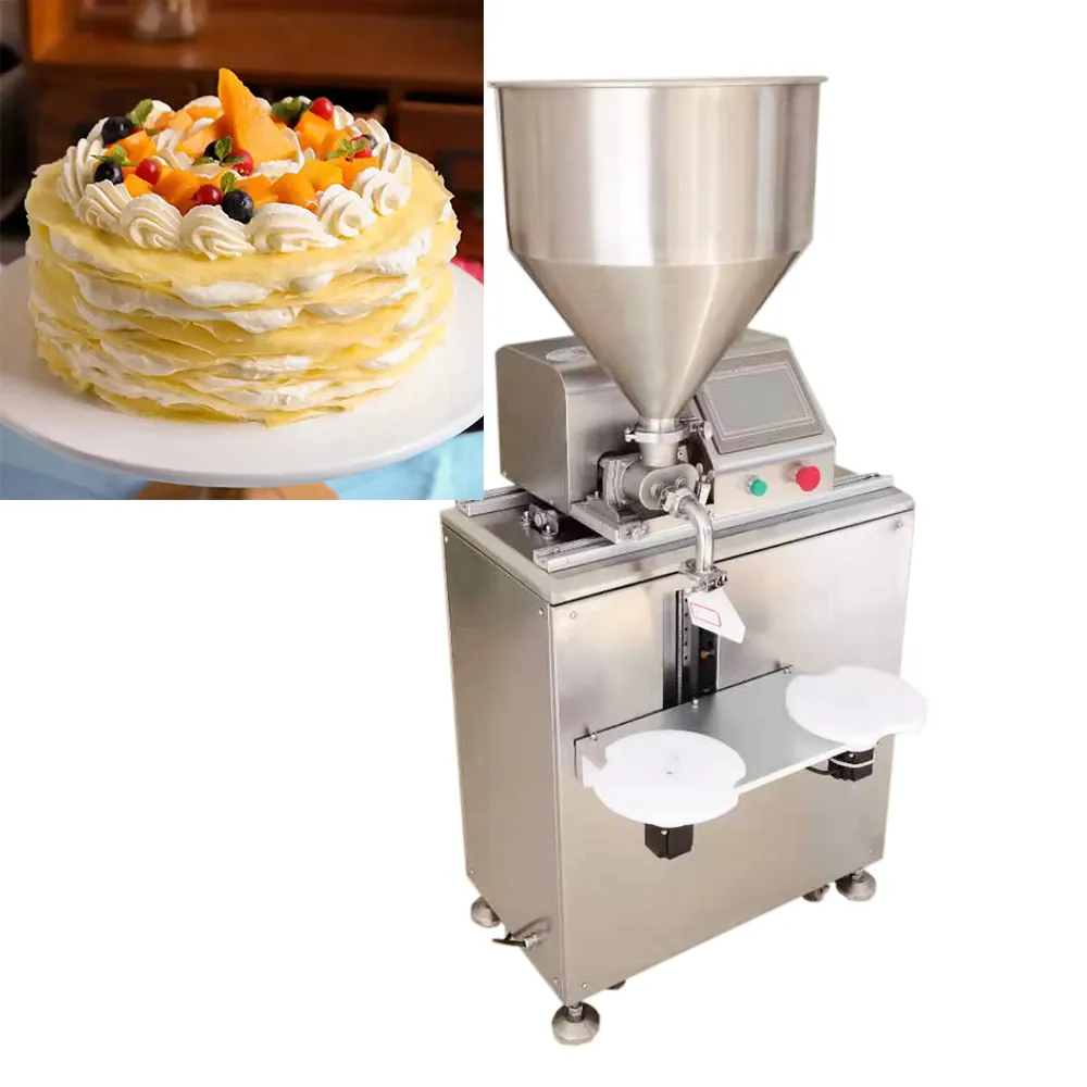 Mesin dekorasi penghalus kue, mesin pendekorasian kue bulat cerdas otomatis lapisan krep Durian cepat