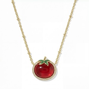 Collana con Ciondolo a Forma di Fragola Rosa Placcata <span class=keywords><strong>Oro</strong></span>, Catena in Bambù Smaltata, Gioiello con Pietra Naturale per Donne - Product Image 5
