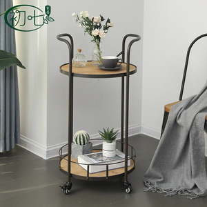 Industrial Style Wrought Iron Double Layer Coffee Table With Universal Wheels Portable Salon <b>Trolley</b> Living Room Side Table - Product Image 2