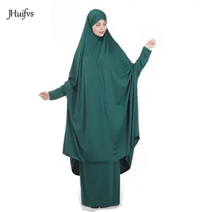 2020 Latest Islamic Clothing Plain Maxi Two Piece Ramadan Prayer Abaya Dress Full Cover Hijab Jilbab Stretchy Long Khimar Kaftan