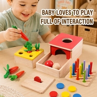 Boîte d'activités Montessori en bois 4 en 1 pour enfants : Permanence de l'objet, Récolte de carottes, Jeu de tri des pièces de monnaie, Jeu éducatif d'apprentissage