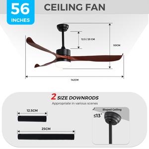Ventilateur de plafond d'intérieur avec télécommande, moteur DC, 5 vitesses, 56 pouces, style nordique, avec lumière - Product Image 2