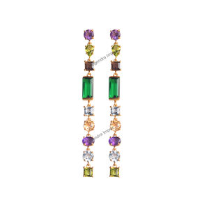 Pendientes de tuerca de boda chapados en oro de moda de Plata de Ley 925 hechos a mano, colgante de piedras preciosas multicolor, regalo de joyería al por mayor - Product Image 2