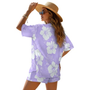 Conjunto de Dos Piezas de Camisa con Estampado de Flores de Playa y Pantalones Cortos con Cordón Ajustable, Personalizado, Transpirable, de Poliéster, para Dropshipping - Product Image 2