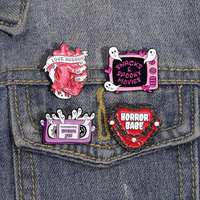 4 Style Pink Ghost Films Monsters Theme Horror Heart Tape Enamel Pins I Love Horror Movies TV Letter Adventure Lovers Badges