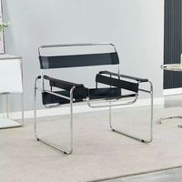 Fauteuil de salon moderne Wassily avec structure en métal chromé, robuste, en cuir PU blanc, avec accoudoirs à sangles, pour la maison et le salon