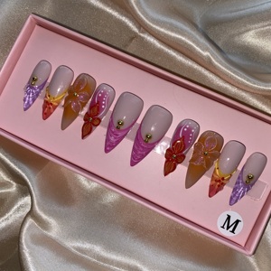<span class=keywords><strong>Uñas</strong></span> postizas de lujo personalizadas al por mayor <span class=keywords><strong>con</strong></span> pedrería, forma ataúd mediana, <span class=keywords><strong>con</strong></span> perlas y punta francesa, para manicura acrílica. - Product Image 2