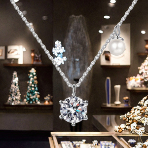 Collar con colgante de moissanita en forma de pez de plata de ley con incrustaciones, cadena de clavícula de perlas de agua dulce para hombre, tercera parte - Product Image 2