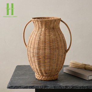 Elegant <b>Wicker</b> Footed Urn Handmade Woven Rattan <b>Vase</b> for Dry Flowers Minimalism Rattan Tabletop <b>Vase</b> Made in Vietnam - Product Image 1