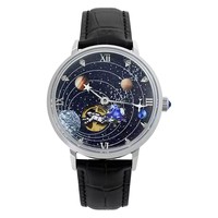 Montre-bracelet automatique mécanique pour homme en acier inoxydable, style Space Explore, avec bracelet en cuir véritable, luxe et mode, pour le dropshipping