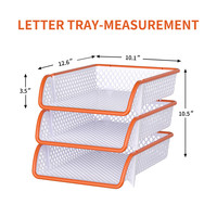 Organisateur de bureau empilable à 3 niveaux ALLIFE en plastique écologique, porte-documents et porte-lettres, blanc et orange, pour usage professionnel (vente en gros)