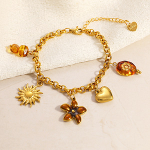Pulsera de Moda con Dijes, Chapada en Oro de 18k, Aleación de Zinc, Colgante de Corazón y Flor de Sol, Joyería de Regalo - Product Image 2