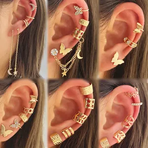 2024 nouveaux bijoux de mode 18K plaqué or chaîne boucle d'oreille ensemble oreille manchette en gros boucle d'oreille ensemble pour femmes fille