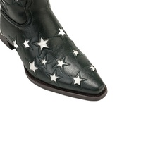 Bottes de cowboy western pour femmes, vert foncé, en cuir PU imperméable, bout pointu, mi-mollet, à enfiler, talons épais, automne-hiver