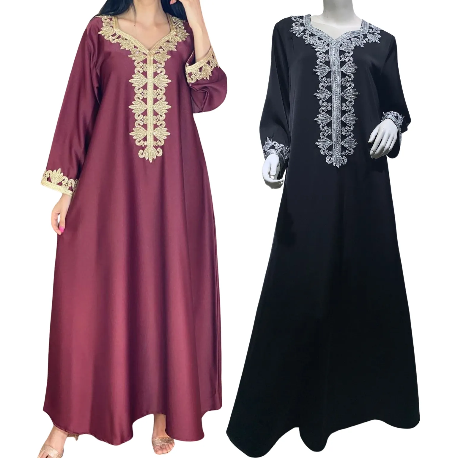 सुपर ढीला शांत मध्य पूर्व दुबई कढ़ाई Bronzing फीता Jalabiya पोशाक Abaya नि: शुल्क बेल्ट मुस्लिम महिलाओं फीता-अप पोशाक बागे Jubah