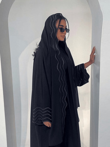 Zifeng OME Muslimische Frauen Langarm Exquisite Stickerei Stickerei Ethnischer Stil Abaya Mantel mit Hijab Zweiteiler Set - Product Image 6