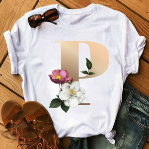 <span class=keywords><strong>T</strong></span>-shirt da Donna Personalizzata con Combinazione di Lettere, Casual, Nera, Manica Corta, con Stampa di Lettere e Fiori B <span class=keywords><strong>C</strong></span> D E F G - Product Image 3