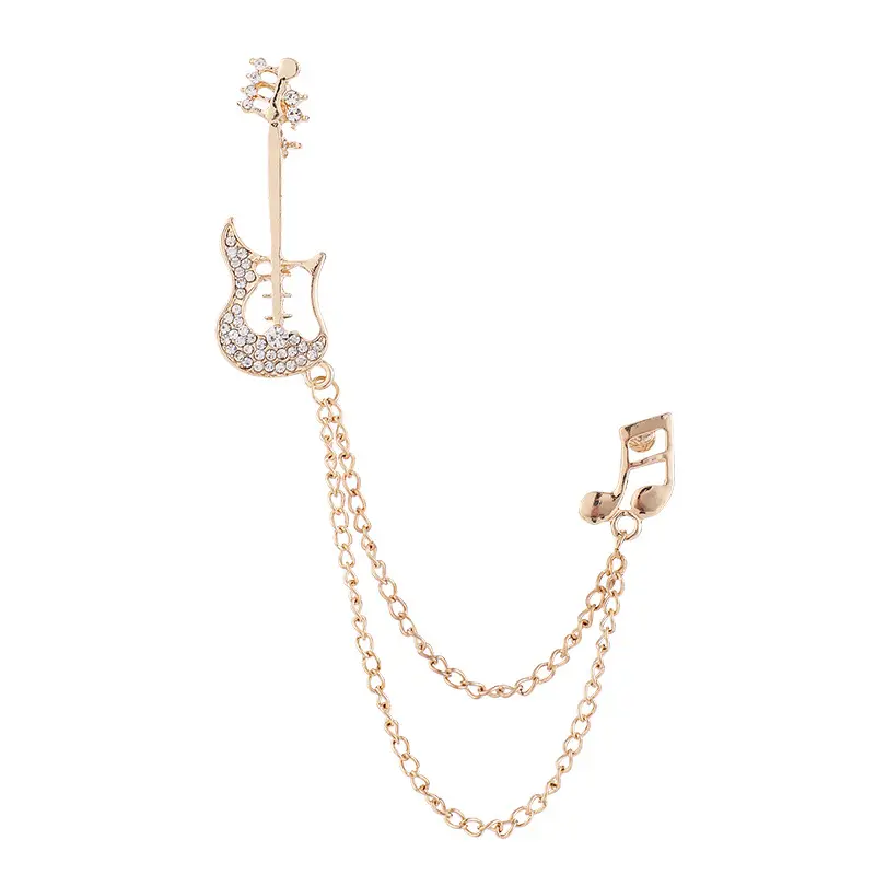 Gold silver jewelry Vintage violin lapel pin women's diamond-studded corsage scarf buckle crystal rhinestone mens chain brooch