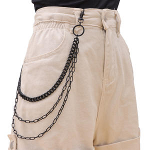Stylish Multi Layer Black Metal Waist Chain For Denim <b>Apparel</b> Unisex Fashion <b>Accessory</b> Daily Wear Hip Hop Style Zinc Alloy - Product Image 1
