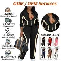 Ensemble de survêtement deux pièces pour femme, haut rayé à manches longues, pantalon simple à cordon de serrage, logo personnalisé, élégant et sexy, pour le sport et le jogging