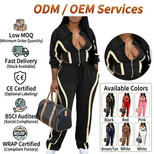 Ensemble de survêtement deux pièces pour <span class=keywords><strong>femme</strong></span>, haut rayé à manches longues, pantalon simple à cordon de serrage, logo personnalisé, élégant et sexy, pour le sport et le jogging - Product Image 1