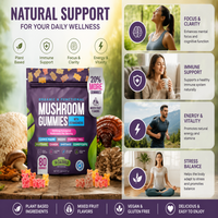 80 Gummies aux Champignons et Ashwagandha – Formule Multi-Champignons pour la Concentration, la Clarté, l'Énergie et la Santé Immunitaire – Dropshipping