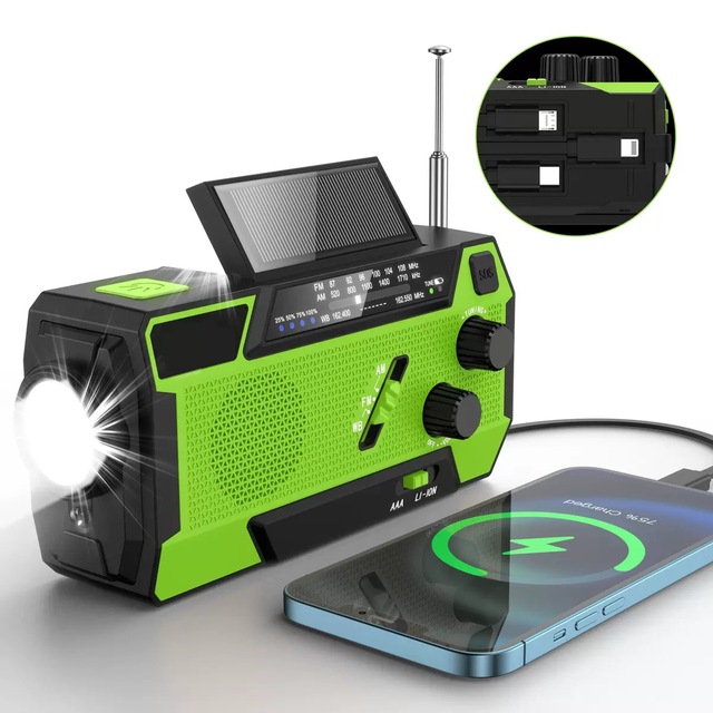 Portable Emergency Radio 4000mAh Hand Crank Solar USB Charging FM/AM/NOAA LED Flashlight SOS Alarm Power Bank