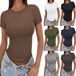Nuova t-shirt da donna snellente Look collo stretto Sexy top estivi da donna a maglia Anti-Pilling - Product Image 1