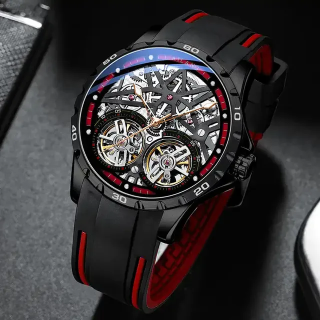AILANG 8826 Luxury Fashion Business Men's Watches New Silicone Strap Tourbillon Automatic Mechanical Hollow Out Watches for Men