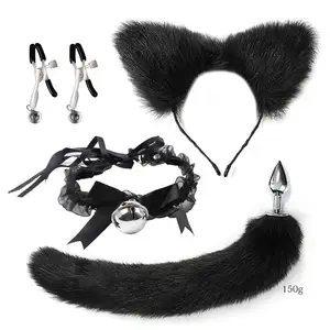 3pcs/5pcs Set Sexy Restraint Bondage Set Fox Tail Anal Plug Nipple Clamps Roleplay Costume Sexy Anime Cosplay for Couple