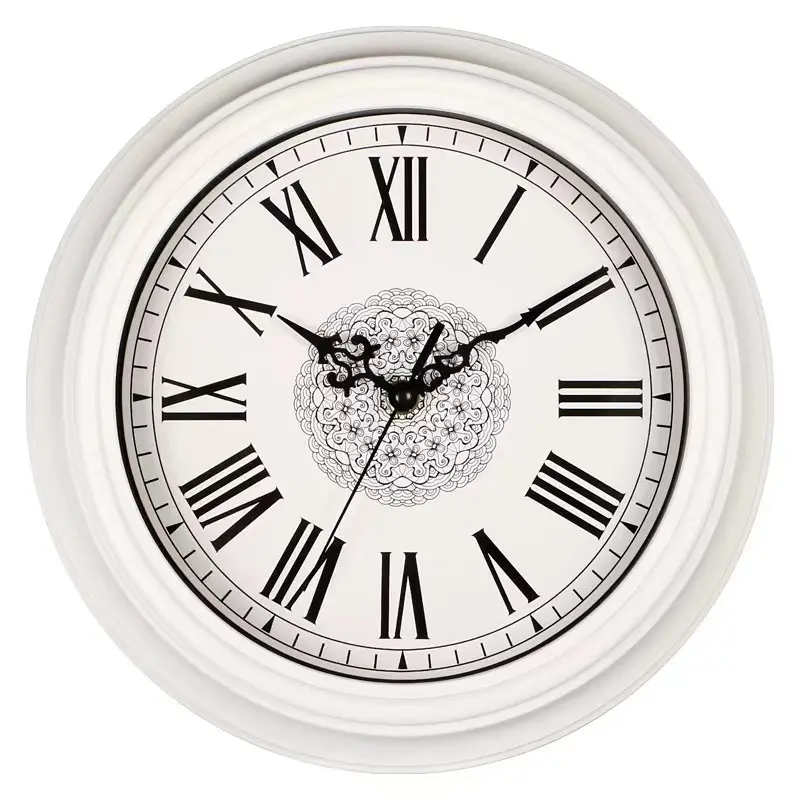 European style mute Wall Clock 12 Inch Battery Operate Plastic Round Quartz Gift Decorative Style Time