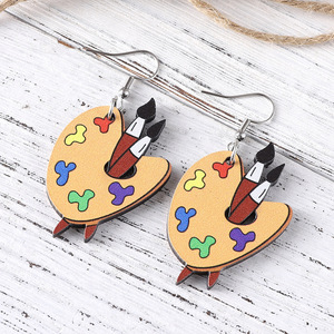 Pendientes de madera, regalo del Día del maestro, colgante de paleta de pinceles para estudiantes de arte, pendientes de doble cara para mujeres Uionen 1100 - Product Image 4