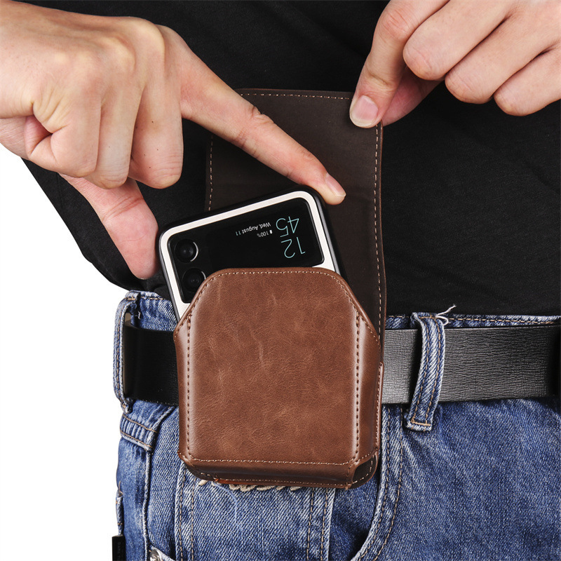 Sacoche Ceinture Cuir Pour Galaxy Z Flip – Compatible Motorola Razr, Huawei P50 Pocket, Fente Carte, Boucle Ajustable