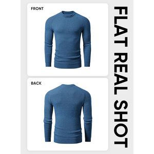 Suéter de Cuello Redondo para Hombre FOXA, Tejido Waffle, Color Sólido, Informal, Acrílico Suave, Antipilling, Moda 2025 - Product Image 6
