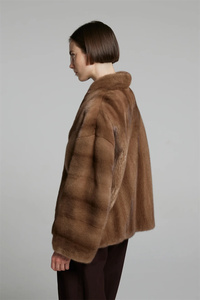 Nuovi cappotti di visone corti da donna popolari in vendita Color caffè importato <span class=keywords><strong>cappotto</strong></span> di visone spesso invernale <span class=keywords><strong>senza</strong></span> colletto con chiusura elegante - Product Image 2