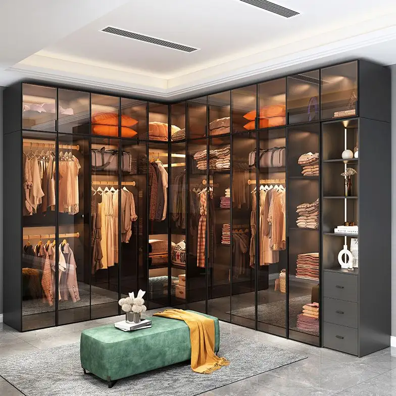 Kejia Latest Wardrobe Designs For Bedroom Build In Wardrobe Modern Desgin High Quality Glass Walking In Closet Wardrobes cabinet