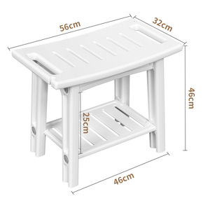 Tabouret de douche pour salle de bain, double couche, en plastique, antidérapant, siège bas, pour personnes âgées, femmes enceintes, enfants, rangement, 56x32x45cm, blanc, gris - Product Image 3