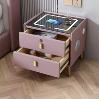 Table de chevet moderne et élégante en bois massif avec 2 tiroirs, armoire de rangement multifonctionnelle pour salon d'appartement, charge sans fil