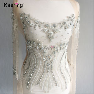 Keering A Mano Del Mestiere Appliques Bianco Della Perla Del Fiore Corpetto di Perline di Cristallo Del Rhinestone <span class=keywords><strong>Applique</strong></span> Patch per il Vestito Da Cerimonia Nuziale WDP-093 - Product Image 1