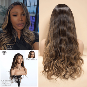 XBL Ofertas de pedidos a granel Rubio Destacados Peluca Pelucas de encaje con resaltado y bajo marrón claro Sin pegamento Onda del cuerpo Rizado Hd Destacado - Product Image 3