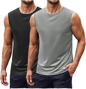 Débardeur sans manches pour homme, col rond, couleur unie, séchage rapide, tricoté en polyester, vêtements de sport décontractés, gris, noir - Product Image 1