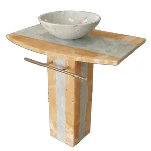 Wholesale Yellow Onyx bathroom one piece sink standing pedestal basin