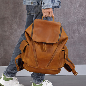 Top-Grain peau de vache en <span class=keywords><strong>cuir</strong></span> véritable hommes sac à dos fermeture à glissière <span class=keywords><strong>cartable</strong></span> à la mode pour sac d'ordinateur de voyage - Product Image 3
