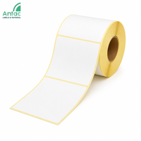 Étiquettes d'expédition thermiques directes vierges adhésives en rouleau de taille personnalisée 100*100mm, autocollants à doublure jaune pour rouleaux d'étiquettes en papier à code-barres