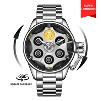 Reloj de Cuarzo de Alta Gama para Hombre, Giratorio, 3D, Hueco, de 44 mm, de Aleación de Acero Inoxidable, con Cristal, Cronógrafo, Vintage, Moderno