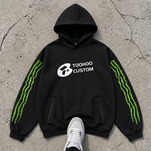 Sweat-shirt à capuche surdimensionné en polaire avec poches zippées et imprimé néon sur les manches - Product Image 5