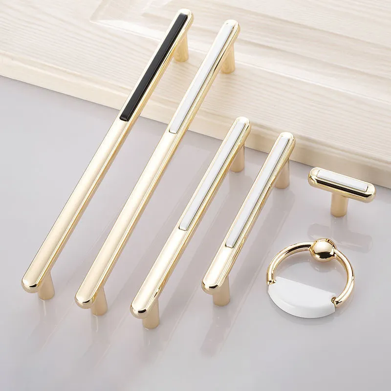 Combination Furniture Hardware Zinc Alloy Kitchen Cupboard Drawer Finger Ring Pull Handle Gold Cabinet Knobs and Handles
