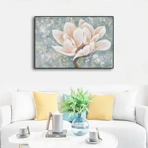 Odern-pintura al óleo decorativa para sala de estar, pintura al óleo hecha a mano con flor de Magnolia fresca y hermosa simplicidad