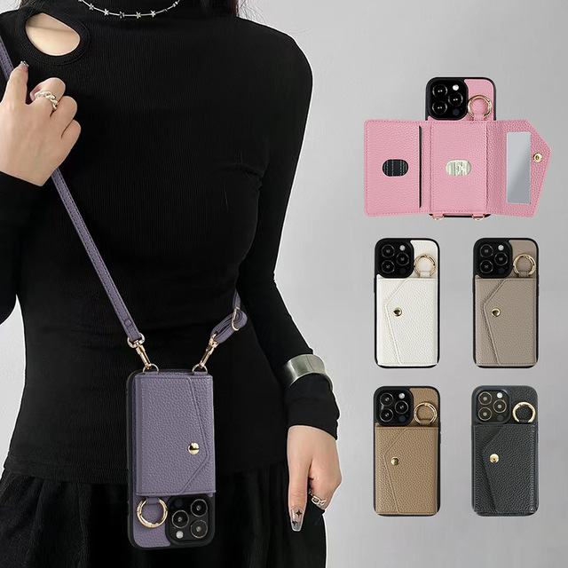 Luxury Crossbody Wallet Case for iPhone 16 17 Air 15 14 13 12 Pro Max Pebble PU Leather Flip Purse Phone Case with Card Holder
