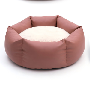 Nid d'animal de compagnie rond d'intérieur surélevé avec coussin en similicuir et peluche pour chats et petits chiens – Lit pour animaux de compagnie - Product Image 4
